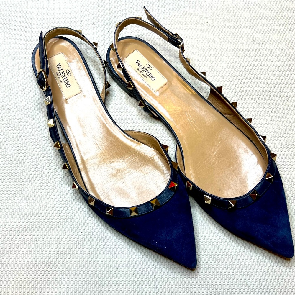 Valentino Rockstud Accents Suede Slingback Flats